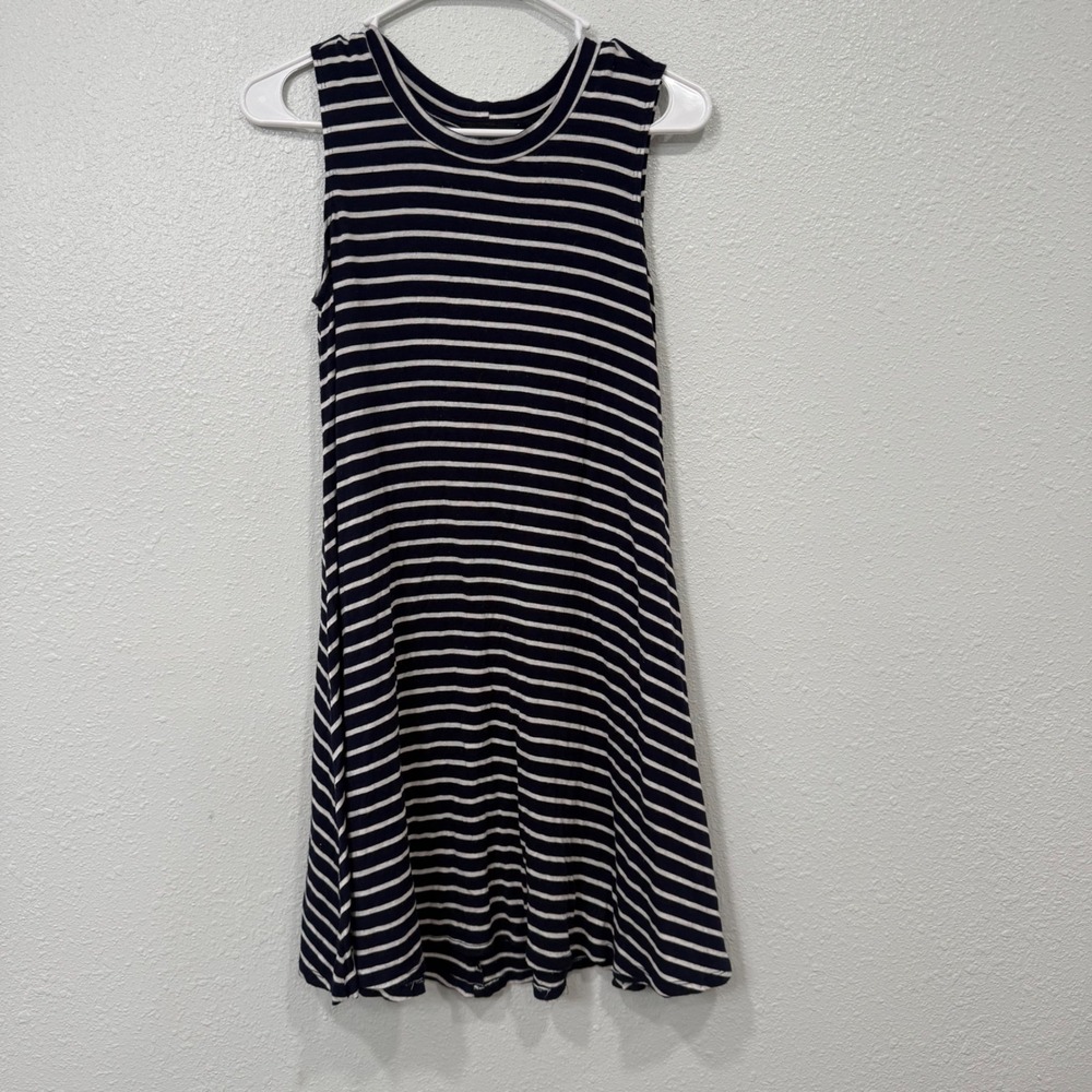 By & By Navy Blue Ivory Striped Sleeveless Swing Mini Dress Medium 1188J4C